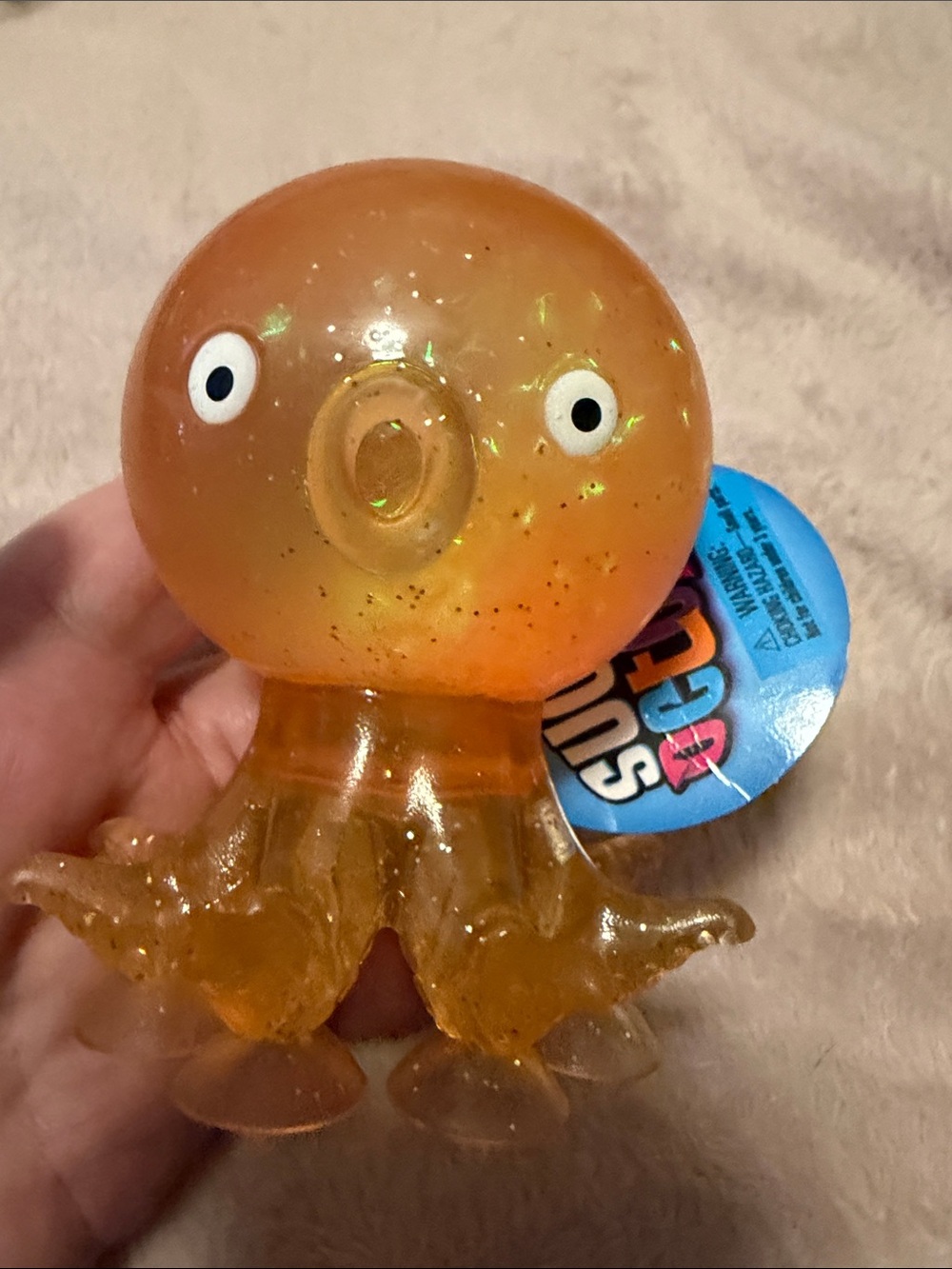 Sparkle Orange Octopus Squishy Toy with suction cups